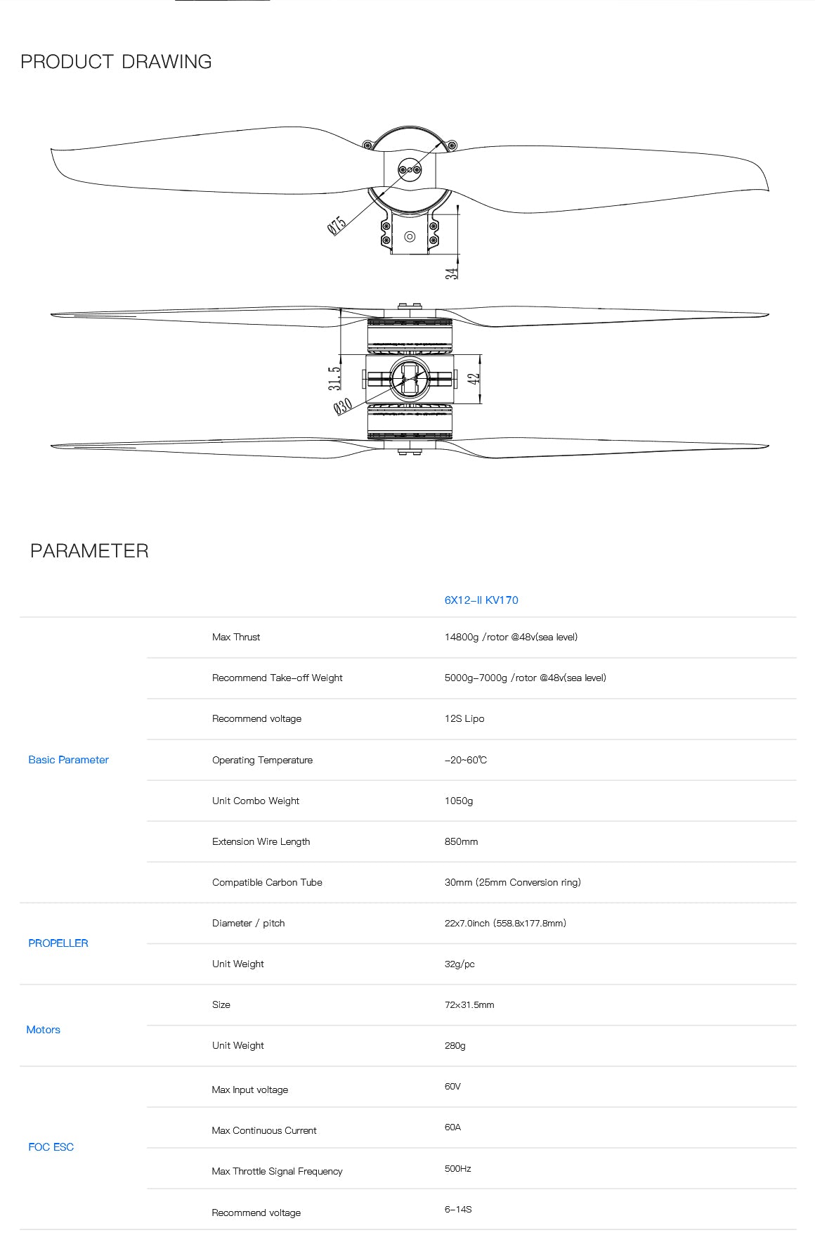 MAD 6X 12-II 170KV Coaxial Tuned Propulsion System for the heavy aero drone multirotor